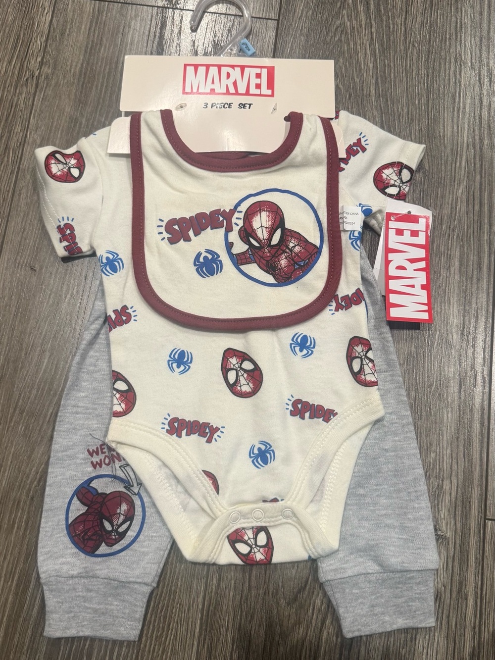 NWT Marvel Spidey Cream and Gray 3-Piece Kids Matching Set